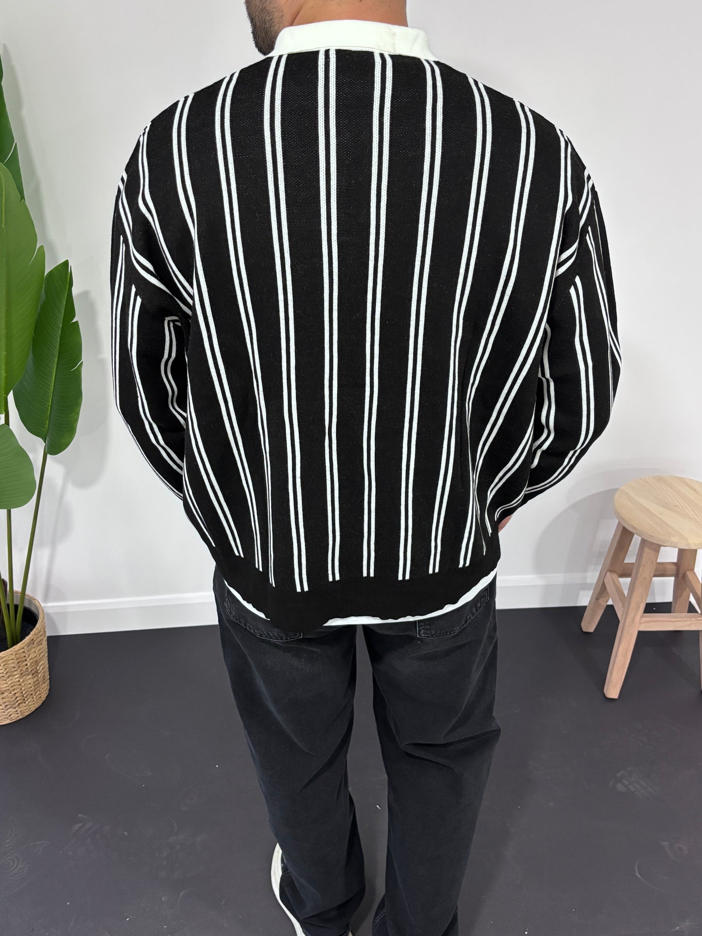 Local Çizgili Polo Yaka Triko Sweatshirt