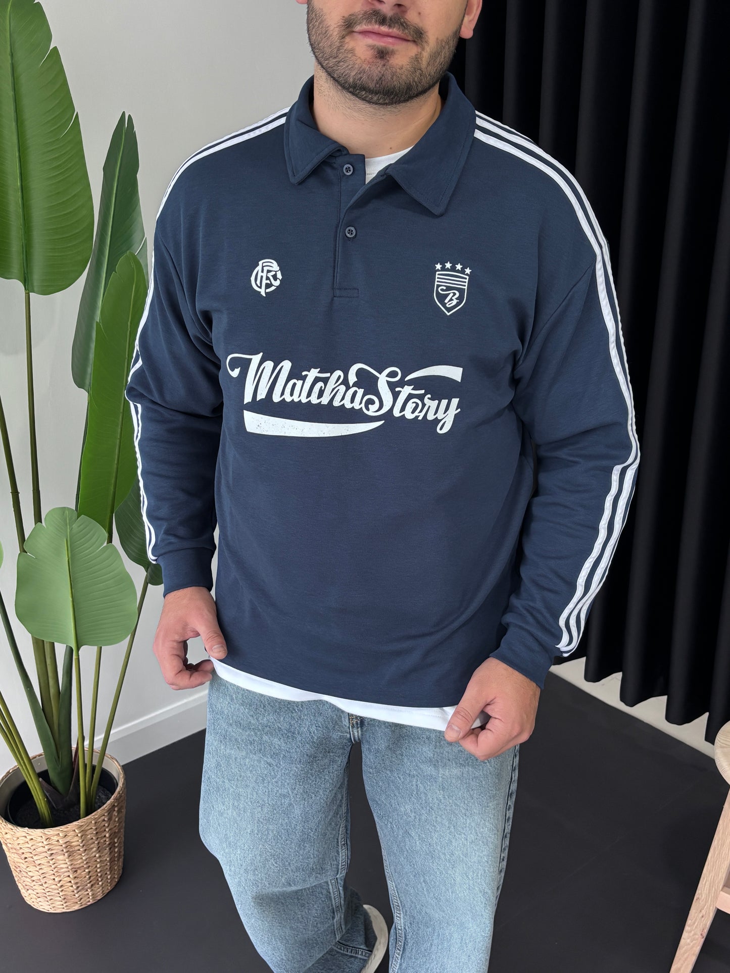 Matcha Story Polo Yaka Sweatshirt