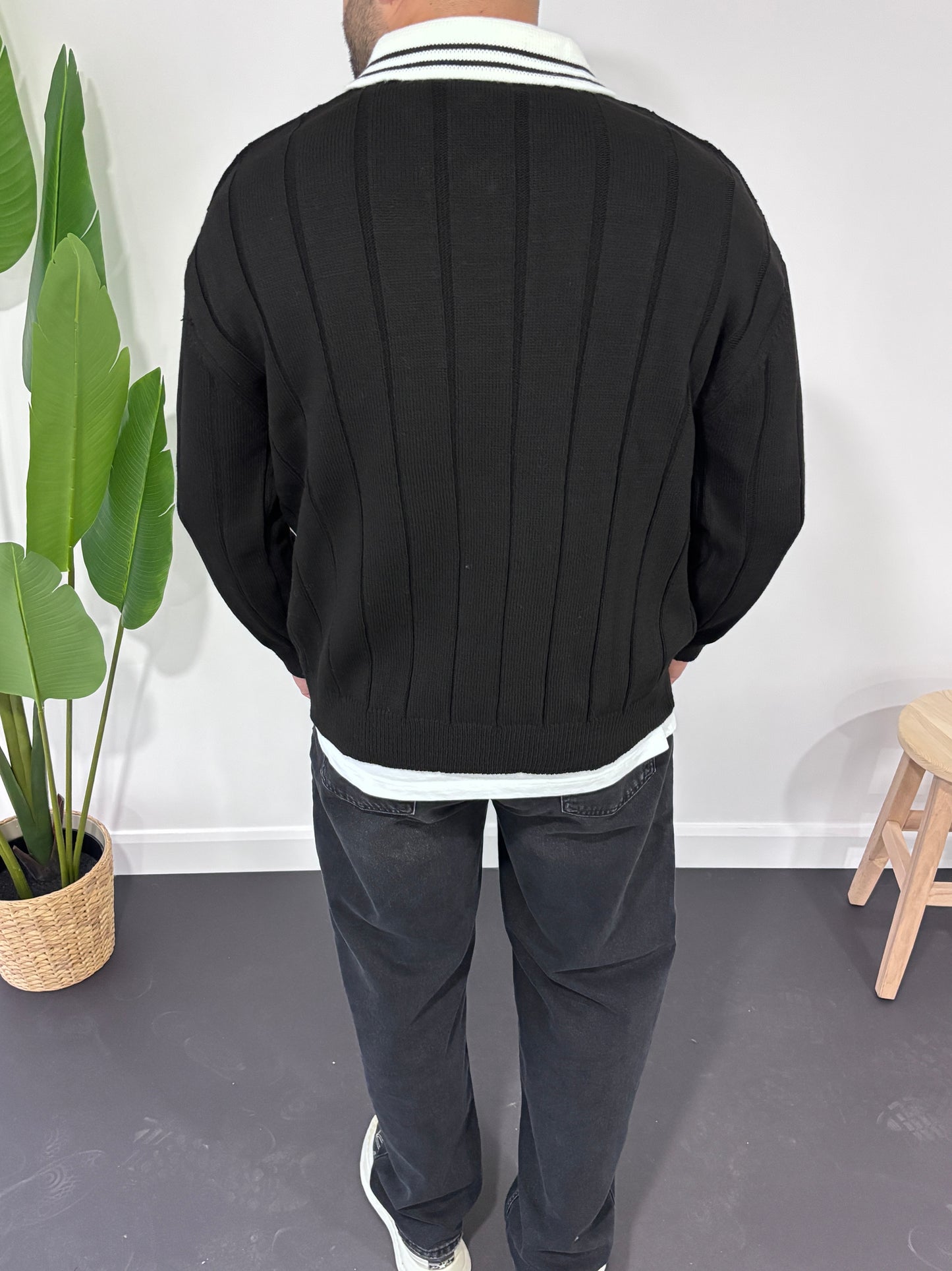 Cadillac Nakışlı Polo Yaka Triko Sweatshirt