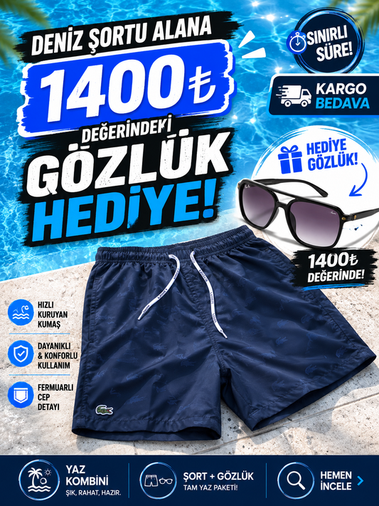 DENİZ ŞORTU ALANA GÖZLÜK HEDİYE Sihirli Deniz Şortu + Rb 004 Gözlük