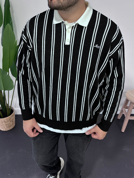 Local Çizgili Polo Yaka Triko Sweatshirt