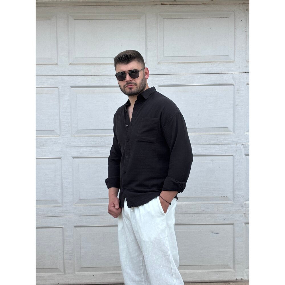 CEPLİ KETEN GÖMLEK