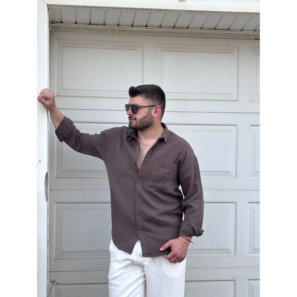 CEPLİ KETEN GÖMLEK